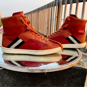 Bally Designer High Top Sneakers. Oldami Burgundy/Red 100% authentic. Size 10.5